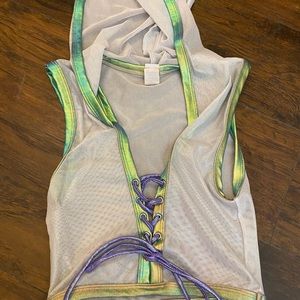 Hooded mesh crop top